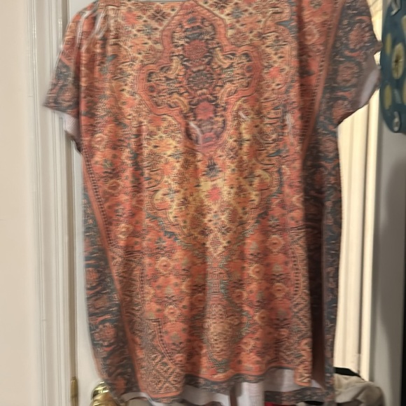 One World Women Cardigan XL coral Geometric Short Sleeve Layer Topper - Picture 4 of 4